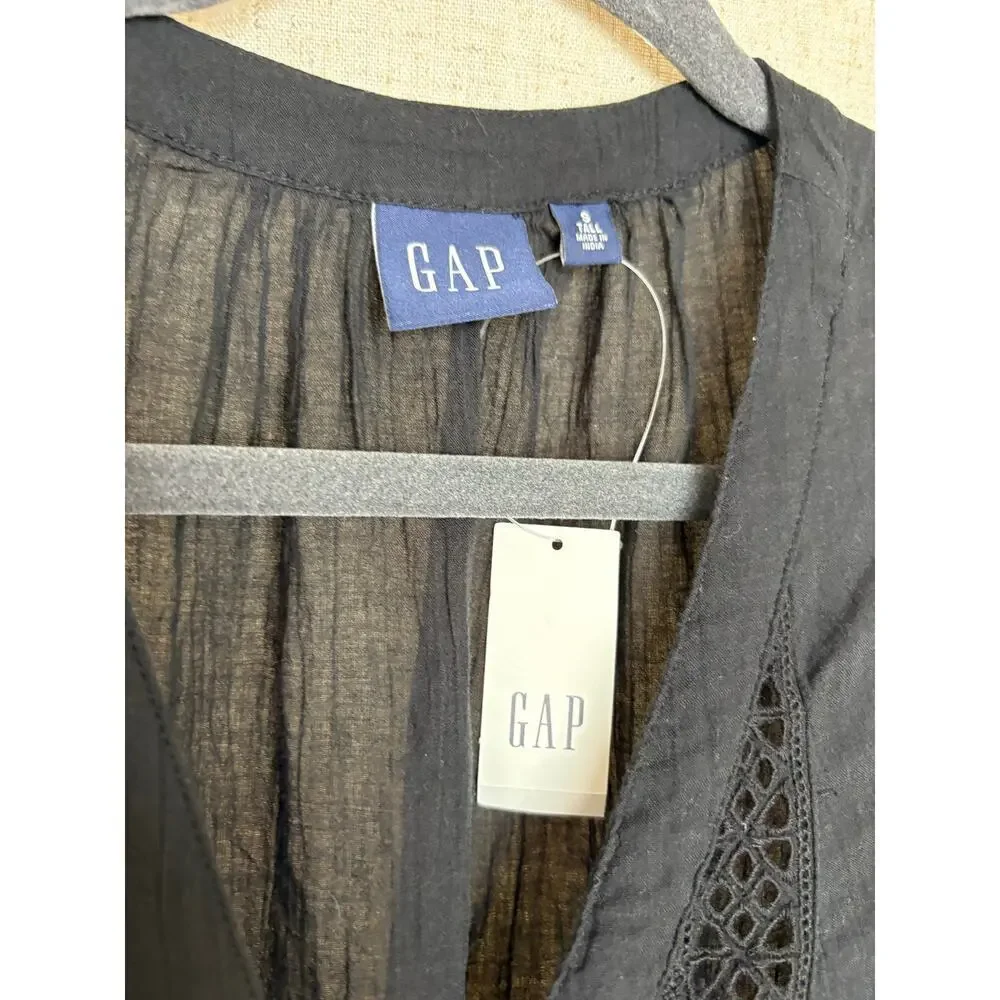 Gap Women's Black Textured Crinkle Lace Midi Dress Sz. S Tall - Picture 7 of 12